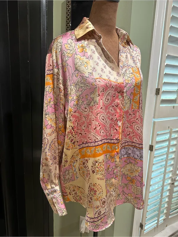 ZARA Satin Patchwork Button‑Up Blouse – Size XS (Oversized Fit) - Image 4