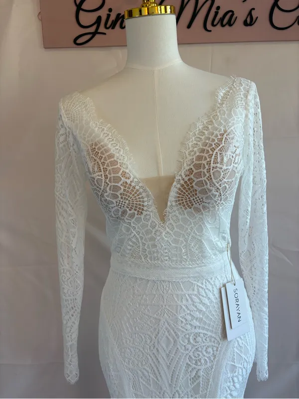 Ivory Long-Sleeve Lace Mermaid Wedding Gown - Image 4