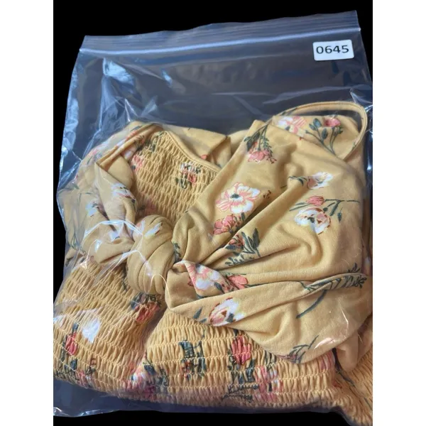 No Boundaries Yellow Floral Smocked Tie Front Back Cut Out Summer Jumpsuit L NWT - Image 13