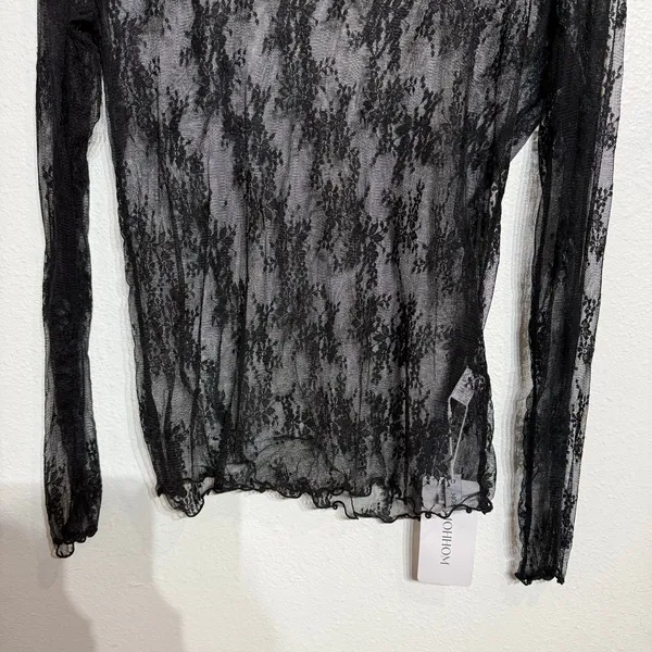 Black Lace Sheer Long Sleeve Boatneck Top Sz L NWT - Image 4