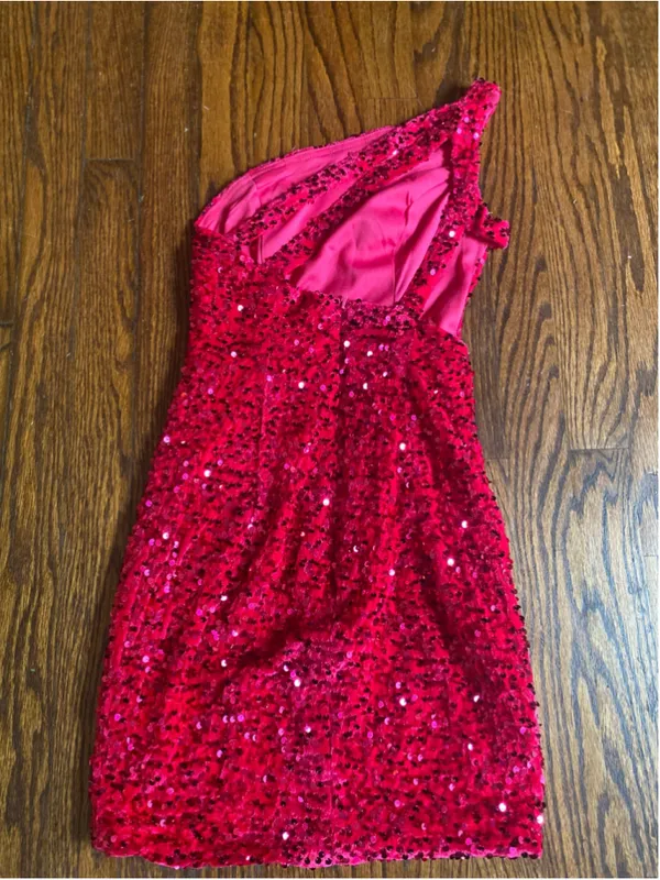 LaVetir Hot Pink Sequin Mini Dress One Shoulder Bodycon Party Cocktail Glam Y2K - Image 3