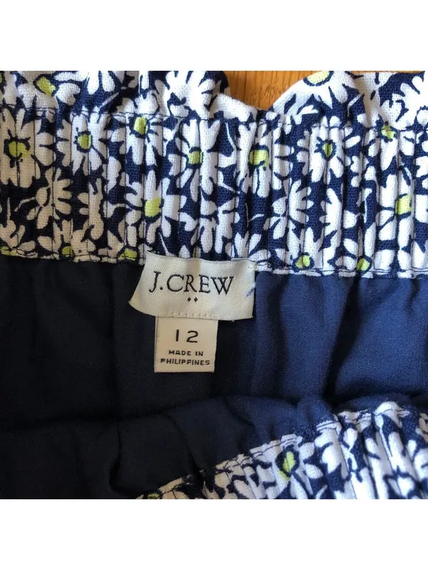 J.Crew NWOT Women's Linen Navy Blue White Yellow Floral Elastic Waist Skirt 12 - Image 5