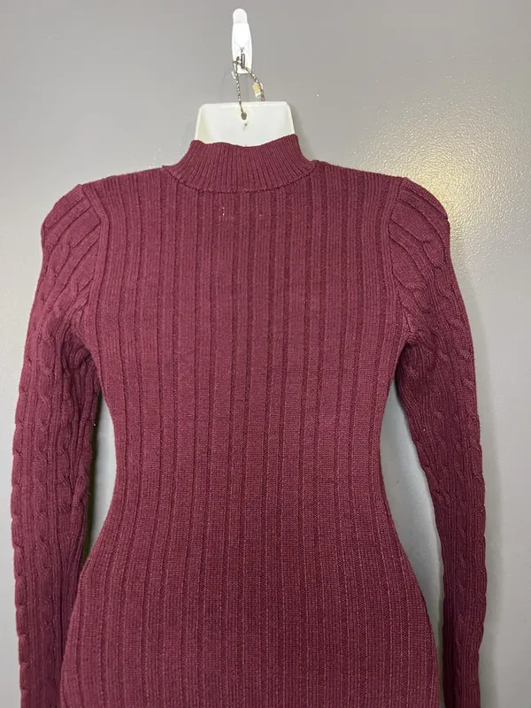 Hollister Sweater Dress Womens Small Red Cable Knit Mock Neck Bodycon Short - Image 5
