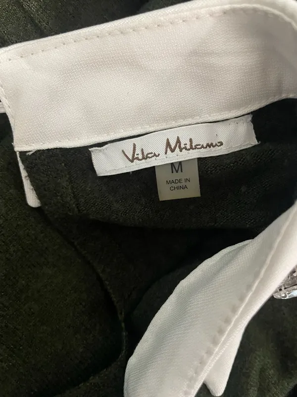 Vila Milano Dark Green Long Sleeve Sweater with Rhinestone Embellished Collar - Image 2
