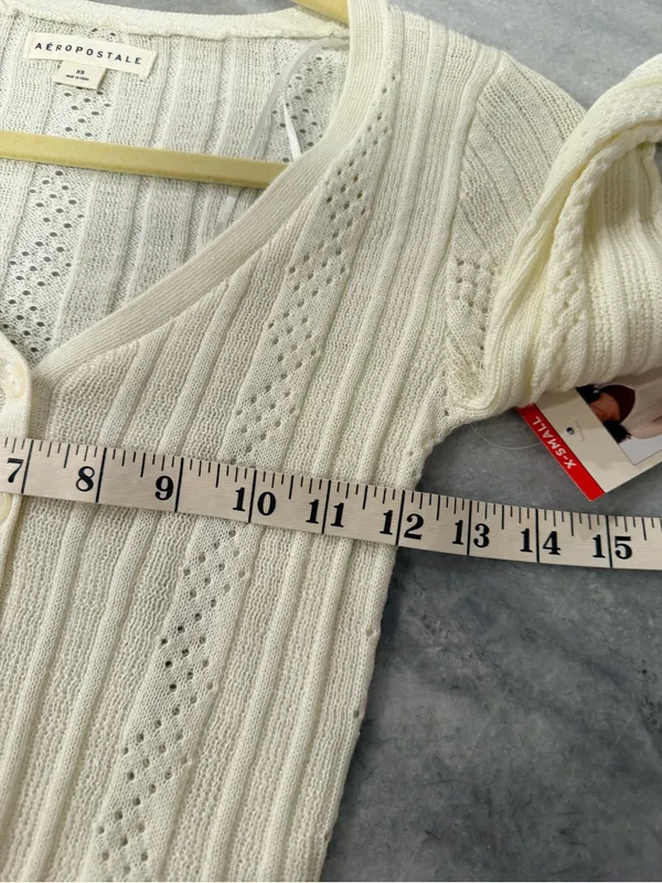 NWT Aeropostale Size XS Ivory Pointelle Knit Cropped Stretch Lace Cardigan Y2K - Image 9
