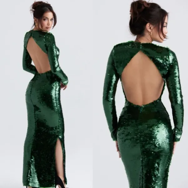 HOUSE‎ OF CB 'Belle' Pine Green Sequin Maxi Dress NWOT size S - Image 5