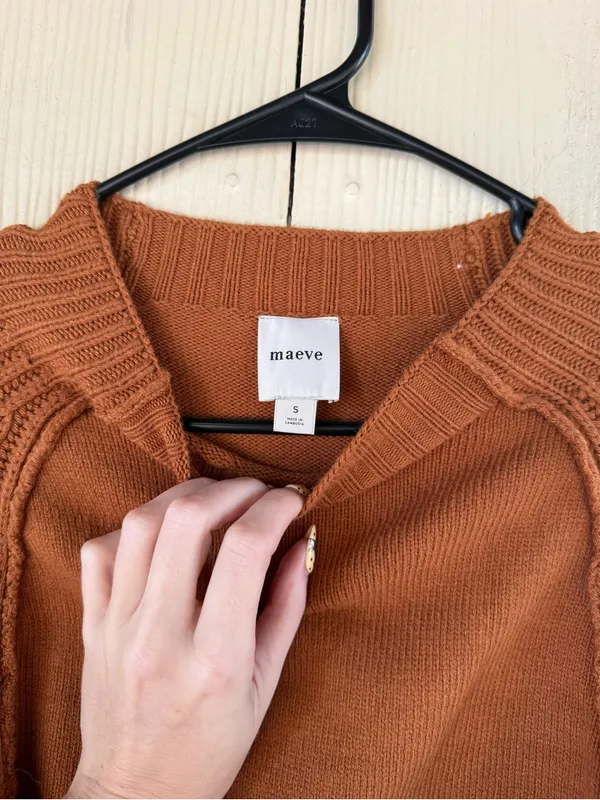 Maeve Mock-Neck Raglan Ribbed Sleeve Pullover Sweater | Rust | Size Small - Image 2