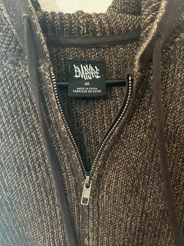 Zumiez Empyre Brown cropped knit zip up - Image 3