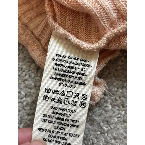 We The Free Top XS Peach Ribbed Mock Neck Open Back Boho Long Sleeve - Image 8