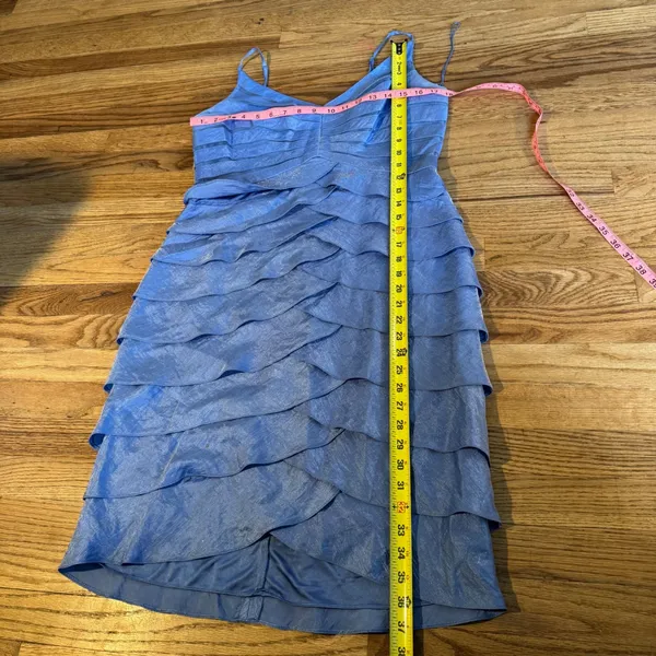 Adrianna Papell Occasions Blue Tiered Ruffle Cocktail Dress Metallic Size‎ 12 - Image 6