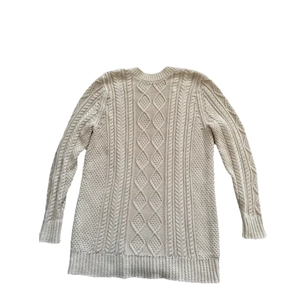 LL Bean Women's‎ Sweater Large Signature Cotton Fisherman Cable Knit Beige Cream - Image 3
