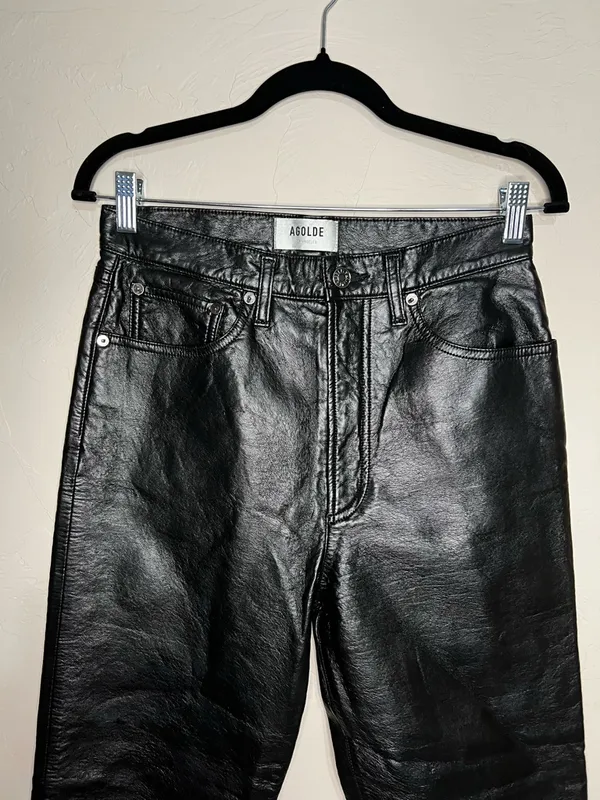Agolde 90’s Pinch Waist Recylced Leather Blend High Rise Lined Black Detox Pants - Image 6
