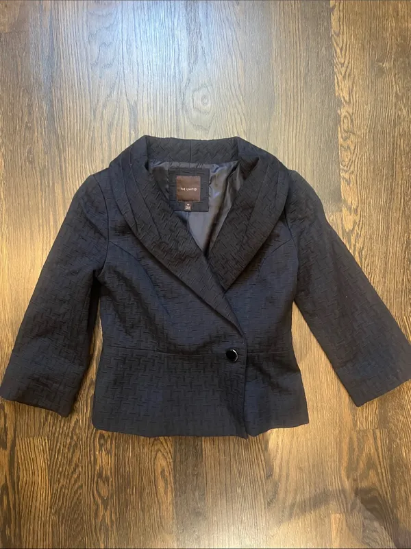 Vintage Y2K The Limited Black Textured Cropped Blazer Shawl Collar 2000s | XS - Image 3