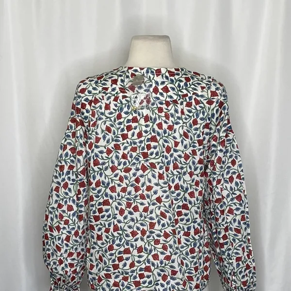 NWT!! J. CREW Shirred Popover Top Blouse Rosewood Floral‎ Preppy Buttons X-Small - Image 9
