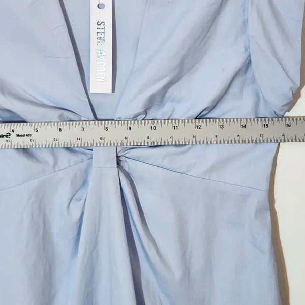 Steve Madden Blue 100% Cotton A Line Mini Dress with Cap Sleeves Size Small NWT - Image 6