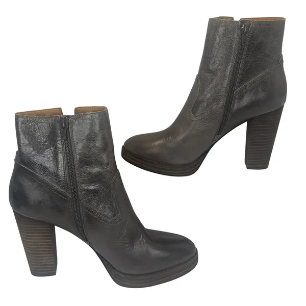 Lucky Brand LK Quintei Gray Leather Ankle Boots Block Heel‎ Booties 8.5M - Image 2