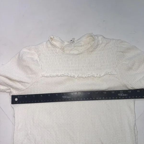 Free People Care Gauze Boho Minimalist Textured Ivory Stretch T-Shirt Size Small - Image 8