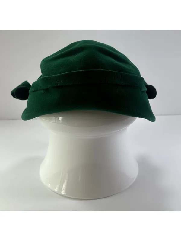 Vintage Edco Riviera Emerald Green Velour Hat with Bow Details - Image 2