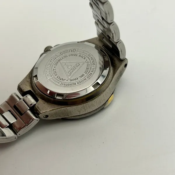 Vintage Guess Waterpro 50M Ladies Watch Silver Tone Hex Link Bracelet White Dial - Image 7