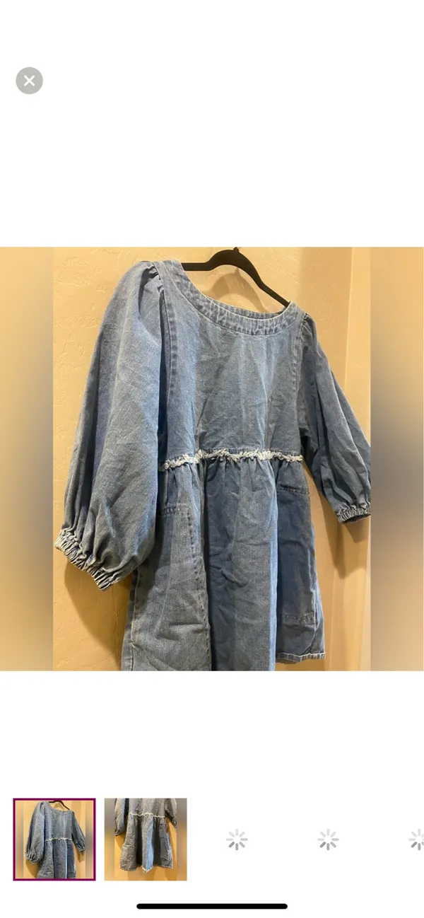 Shop Stevie | Long Sleeve Denim Puff Sleeve Distressed Dress - Image 4