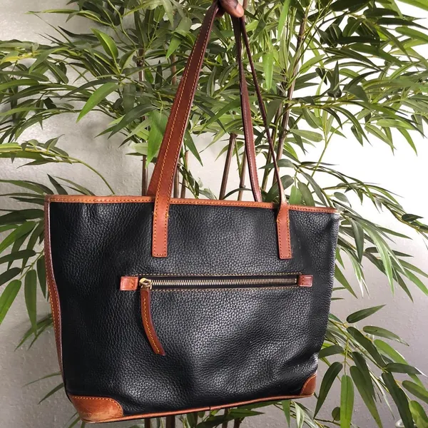 Dooney & Bourke Charleston Black Brown Leather Tote Satchel Shoulder Hand Bag Purse Vintage Measurement in pics - Image 2