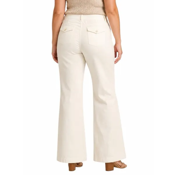 Old Navy Flare Pants 24 Plus Stretch Cotton Mid Rise Wide Leg Cream Casual - Image 10