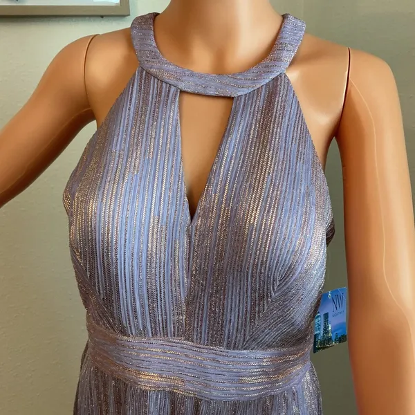 Nightway Metallic Halter Gown Lavender Purple Size 8 NWT - Image 5