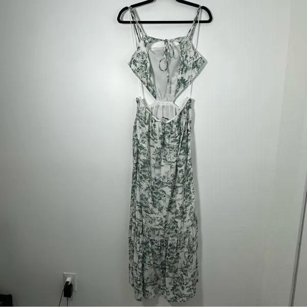 Abercrombie & Fitch Green & White Tropical Cut Out Maxi Dress L - Image 2