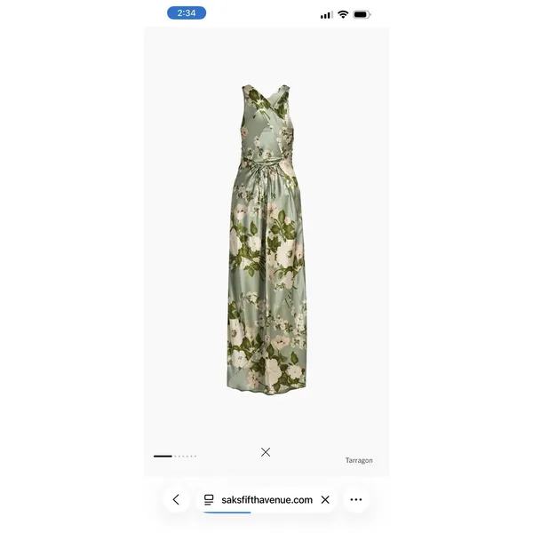 Reformation Anaiis Silk Dress Tarragon Floral Green Open Back High Neck Size 6 - Image 6