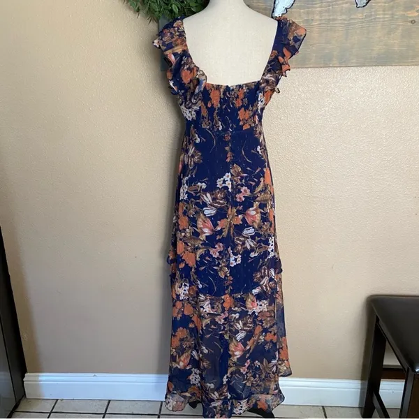 NWOT Lulus Stunning Favorite Navy Blue Floral Ruffled High-Low Maxi Dress - Image 10