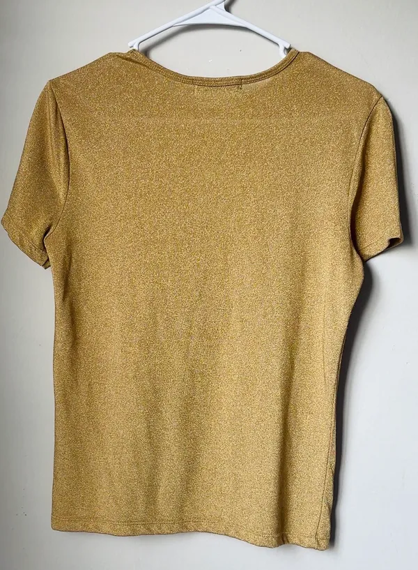 Lauren Ralph Lauren Blouse Gold Metallic T-shirt women Round neck - Image 3