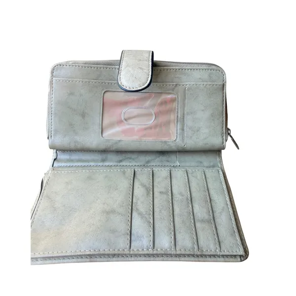Buxton Beige Genuine Leather Organizer Wallet Zip Around Snap Clutch - Image 8