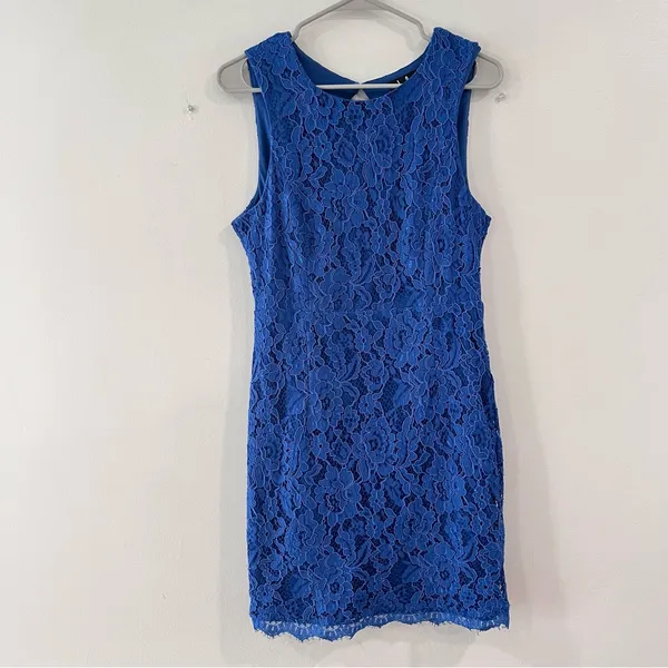Lulus Rhythm of‎ Love Blue Lace Sleeveless Backless Bodycon Dress LARGE - Image 4