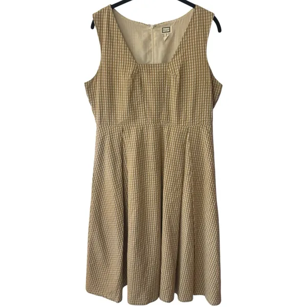 mo:vint Yellow Grey‎ Checkered Square Neck Midi Dress Summer Cottagecore L - Image 2