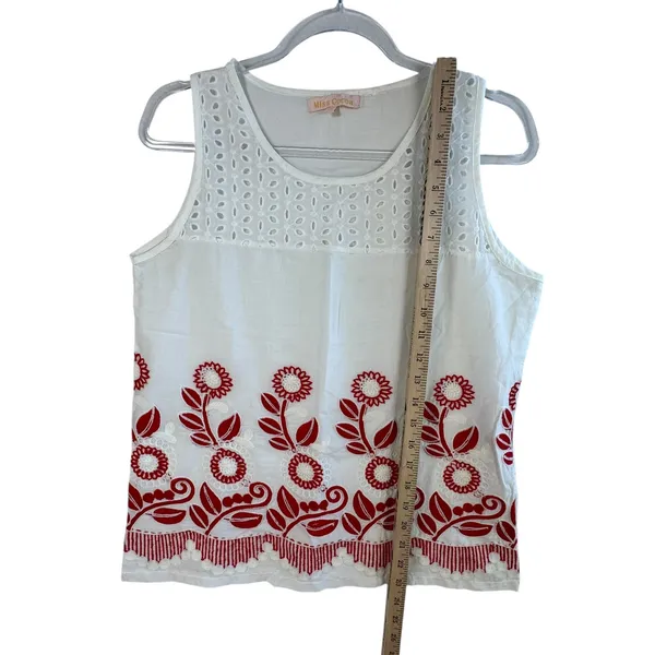 Miss Cocoa Embroidered Tank Top White Red‎ Floral Eyelet Viscose Boho G S READ - Image 8
