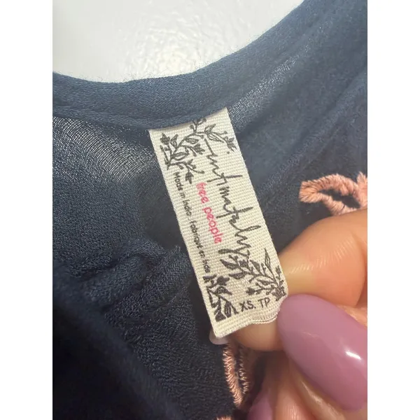 Free People Intimately Navy Blue Floral Embroidered Lace Up Mini Dress Small - Image 14
