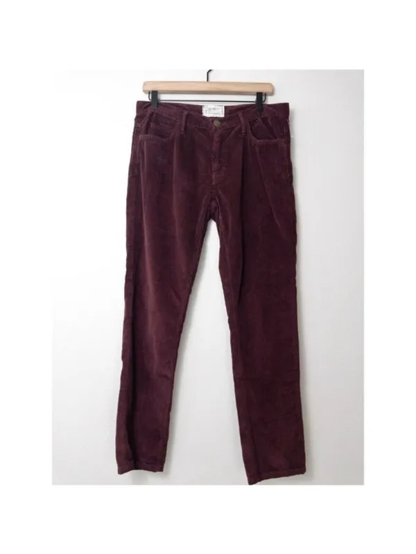 Current/Elliott Velvet Straight Leg Pant 10 Wine Mid Rise Pockets Corduroy - Image 4