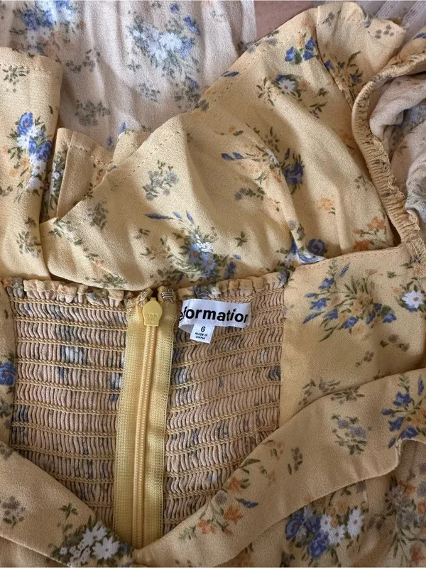 Reformation Yellow Floral Puff-Sleeve Mini Dress - Image 13