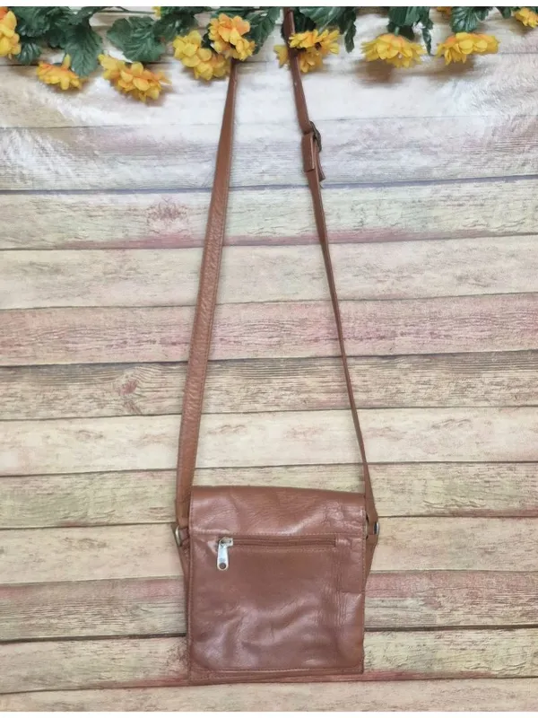 Brown Genuine Leather Crossbody Organizer Purse Bag TEXAS Star Adjustable Strap - Image 7