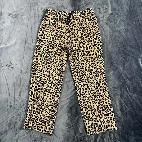 DKNY Leopard Print Plush Lounge Pants‎ Size S Soft Drawstring Pockets Y2K - Image 2