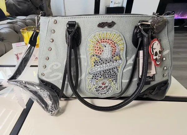 NWT Ed Hardy Denim Eagle Rhinestone Tote Bag - Y2K Vintage Style - Image 11