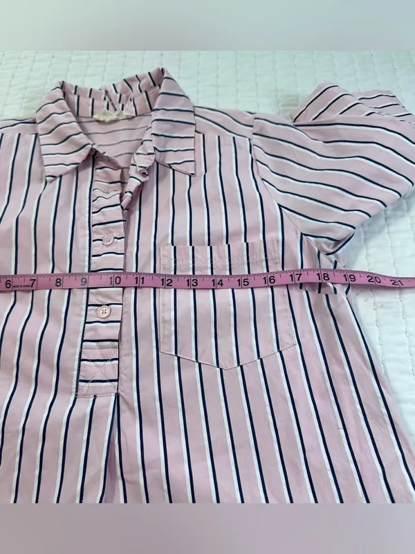 Entro Pink White and Navy Parker Striped Ruffle-Hem Mini Shirt Dress Size S - Image 10