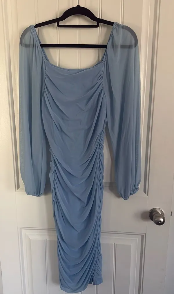 Sheer Light Blue Long-Sleeve Zesica Dress - Image 3
