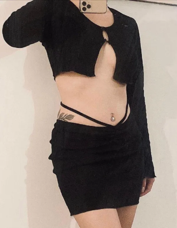 Lace Up Back Cropped Cardigan + Mini Skirt Set - Image 2