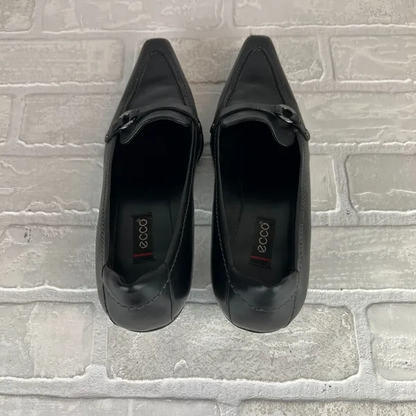 ECCO Loafer Pumps Women 7.5 38 Black Leather Pointed Toe Block Heel Strap Office - Image 4