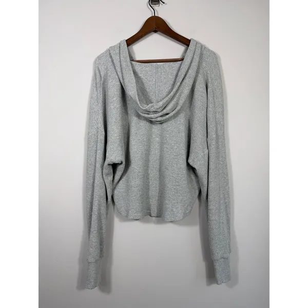 Offline by Aerie Gray Waffle Knit Cropped Hoodie Small Cozy Lounge Top - Image 2