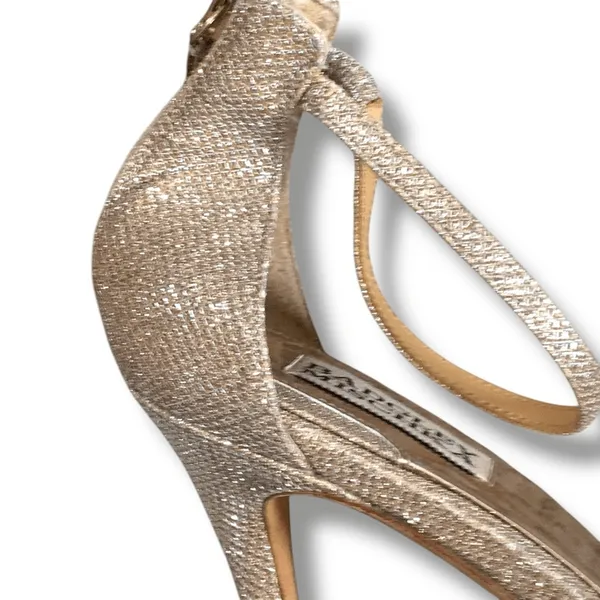Badgley Mischka Gold Glitter Strappy Heels Ankle Strap Size‎ 9 Zip Back Bridal - Image 4
