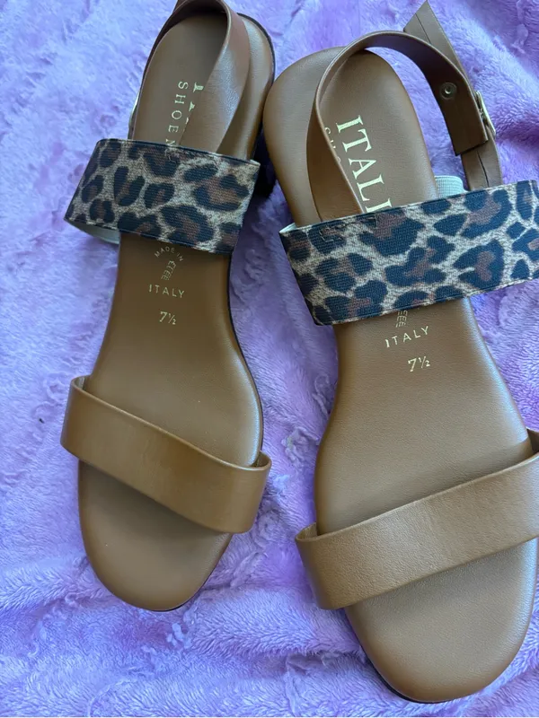 Source Unknown Brown Sandals with Leopard-Print Strap - Image 3