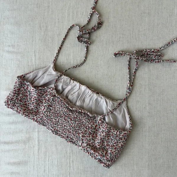 Altar'd State Floral Smocked Crop Top Red Blue Ditsy Print Tie Strap‎ XS - Image 6