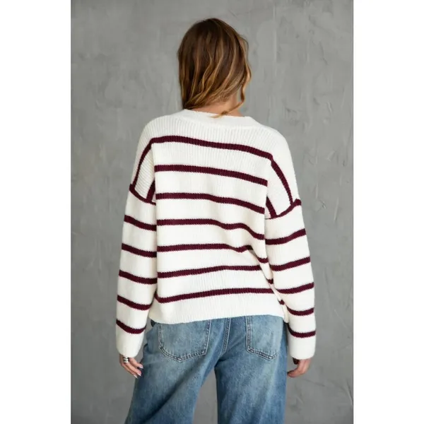 Tic Toc Burgundy Stripe Sweater - Image 5